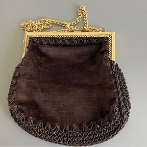 Vintage Brown Velvet‎ Handbag Made In Italy